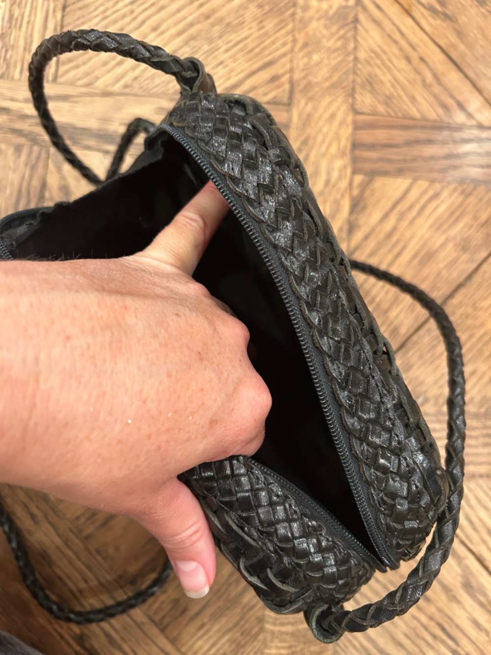 LJD Black Leather Woven Crossbody Bag - Picture 2 of 6